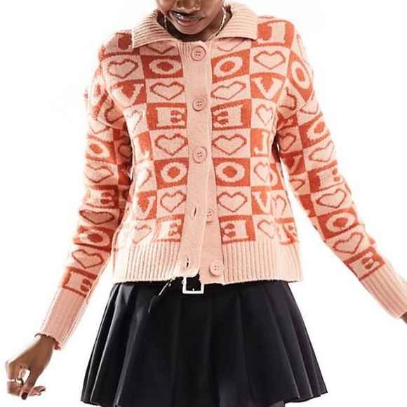 ASOS Violet Romance Collared Cardigan in Love Print - Picture 2 of 8
